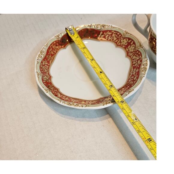 Teacup and Saucer Andrea by Sadek Winterthur porcelain Red Gold - Picture 6 of 9